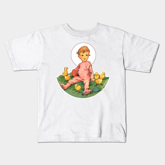 Little child with  yellow chicks Kids T-Shirt by Marccelus